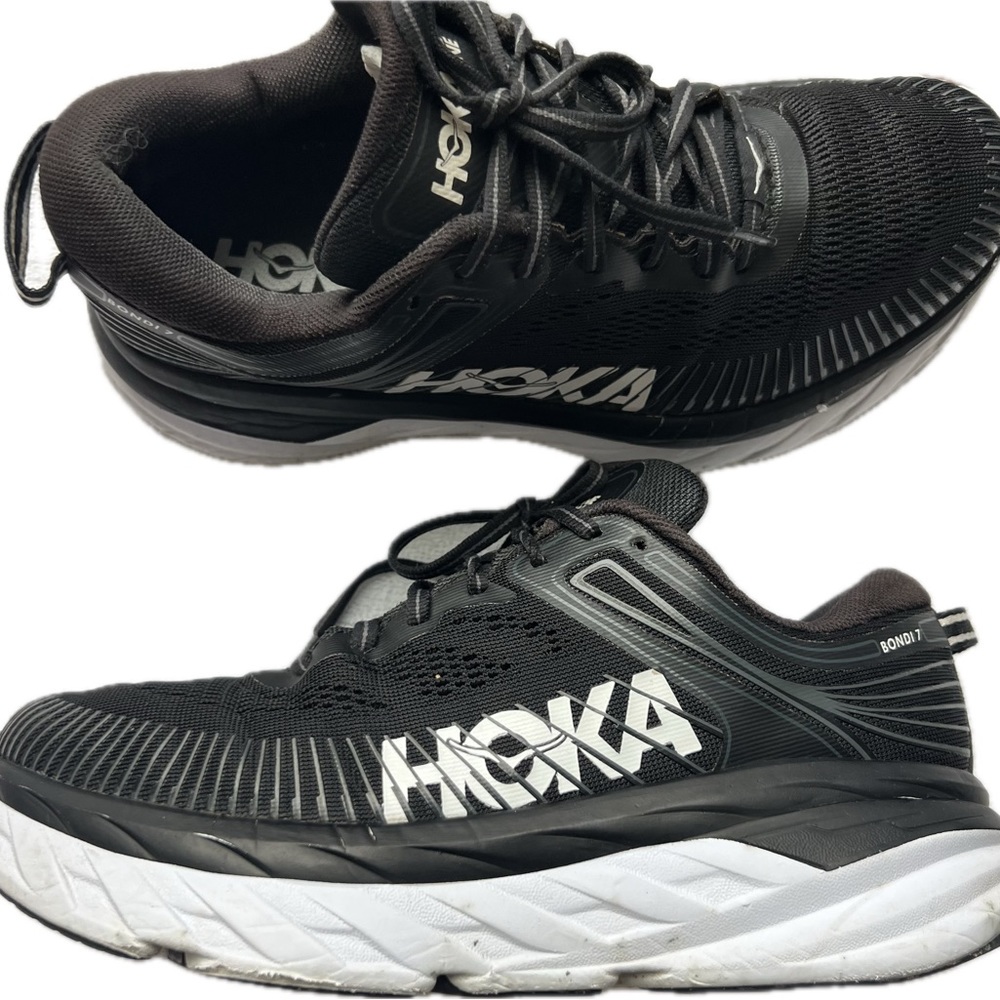 HOKA Bondi 7 | NEW Insole | Black White Mesh Running Sneaker Women Size 7 D Wide